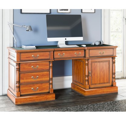 La Reine Mahogany Twin Pedestal Computer Desk